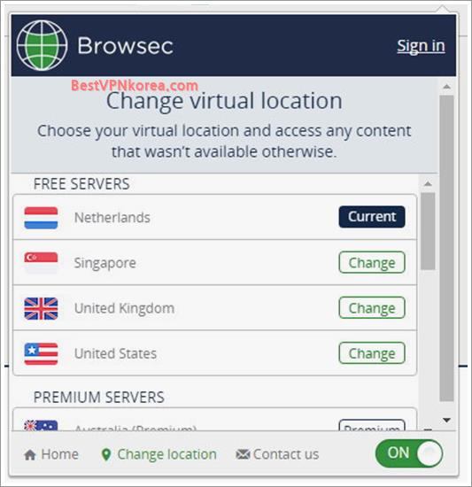 Browsec 무료 VPN 지역